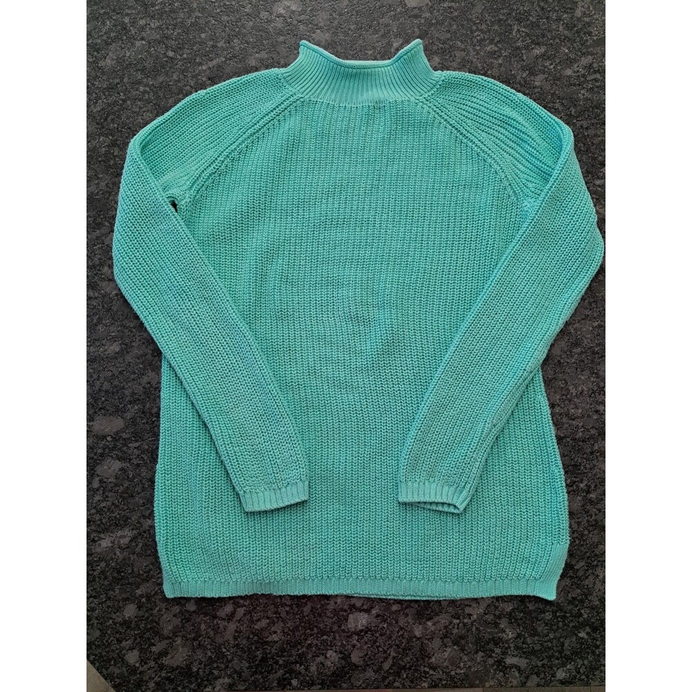 Talbots Women's Turquoise 100% Cotton Shaker Knit Mock Neck Sweater Size Small